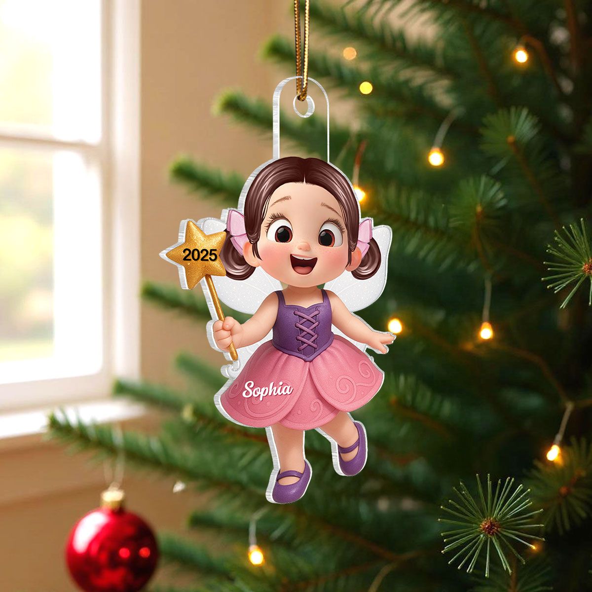 3D Effect Cute Cartoon Fairy Kid Christmas Personalized Acrylic Ornament, Beautiful Gift For Grandkids