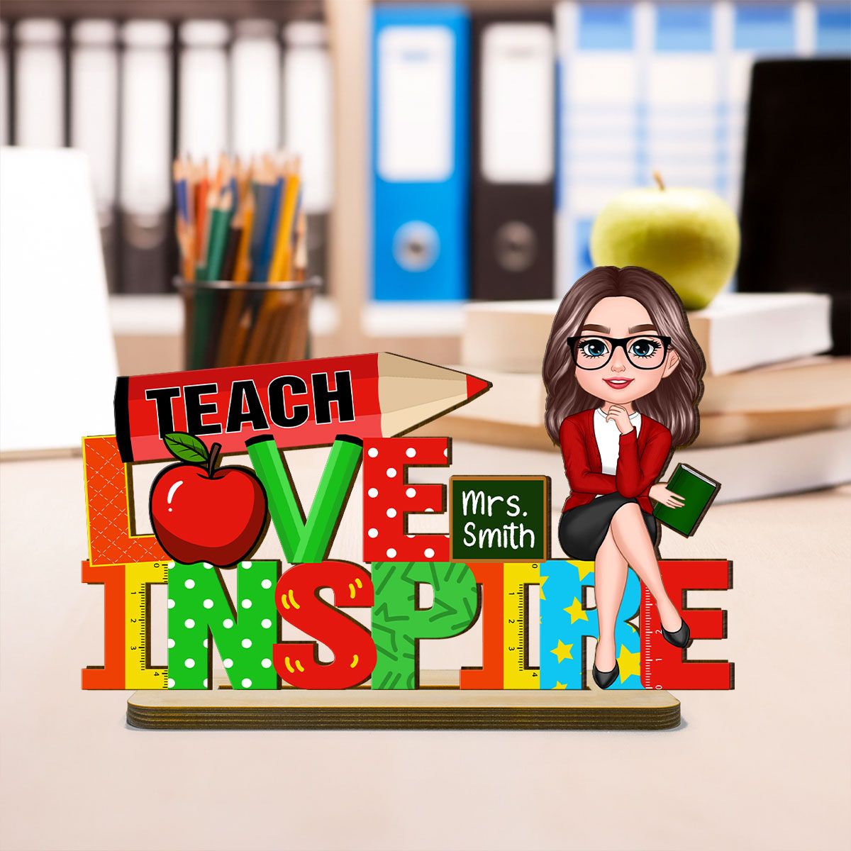 Teach Love Inspire Personalized Teacher Sign Table Decorations, Classroom Decor, Back to School Gift