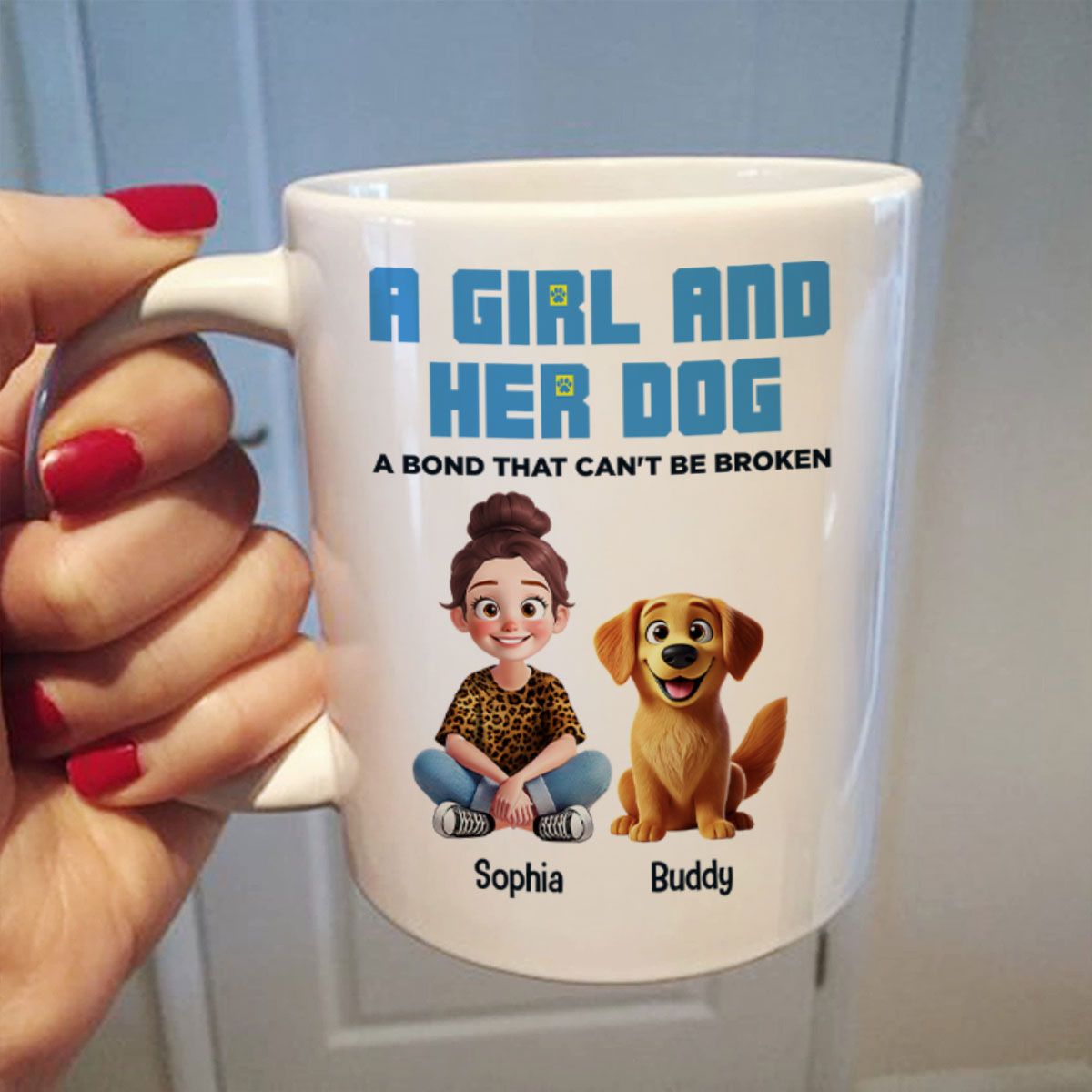 Animation Cartoon A Girl Boy And Dogs A Bond That Can't Be Broken Personalized Mug, Gift For Dog Lovers