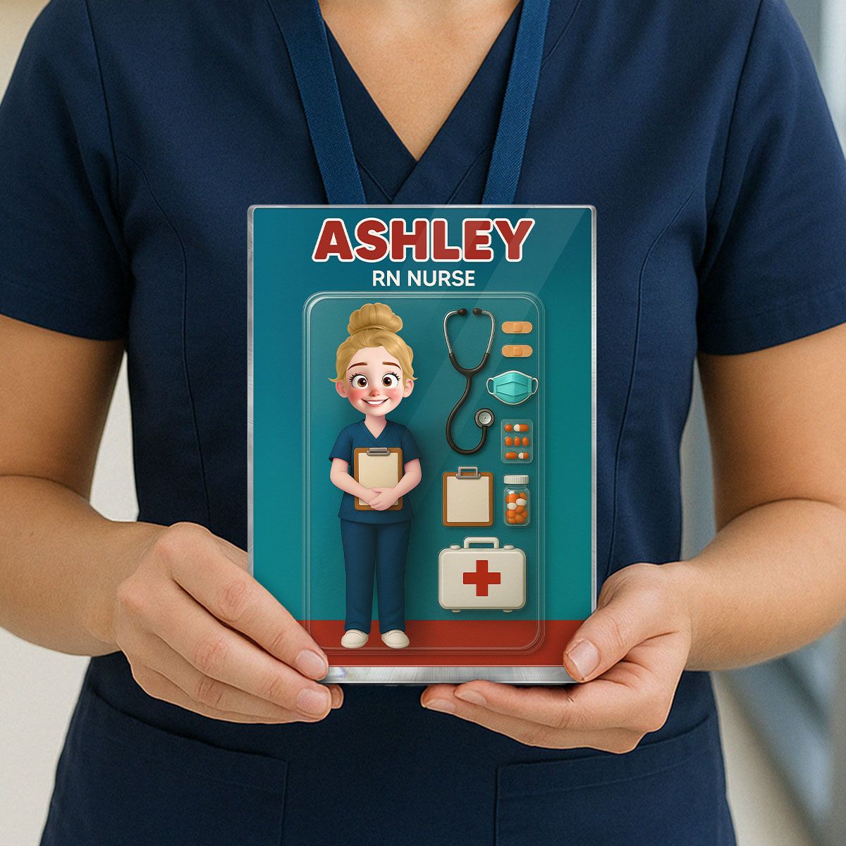 3D Effect Cartoon Funny Style Nurse Custom Figure Personalized Flat Rectangle Acrylic Block