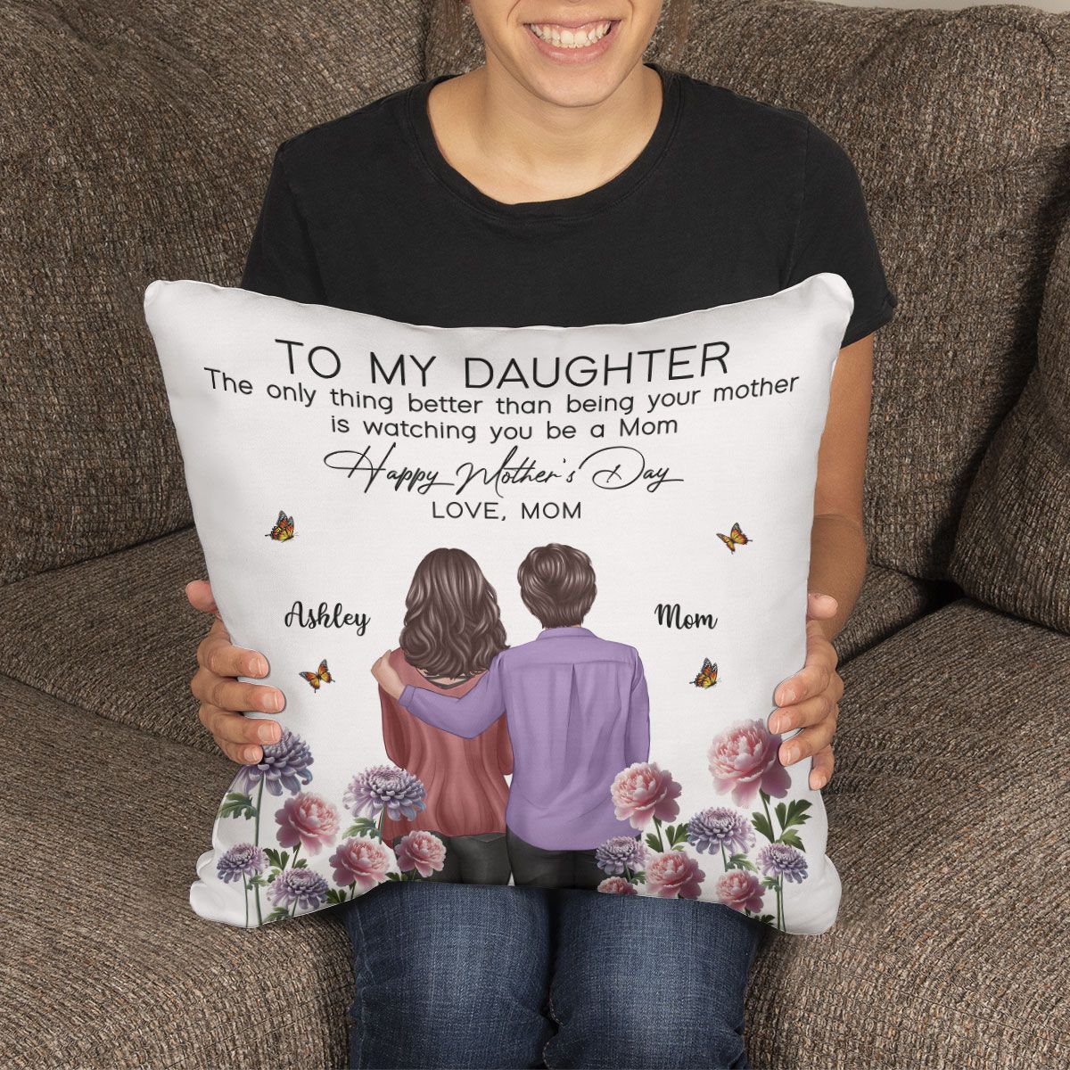 To My Daughter From Mom Happy Mother's Day Birth Flower Personalized Pillow, Mother's Day Gift For Daughter