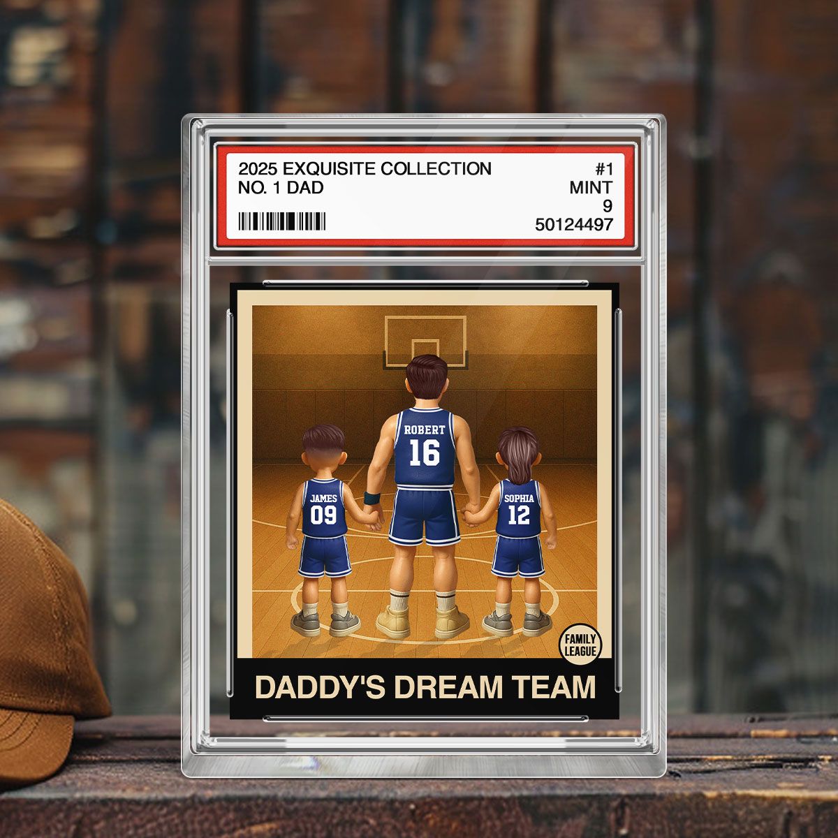 Basketball No. 1 Dad Man & Kids Trading Card Style Personalized Acrylic Block Plaque