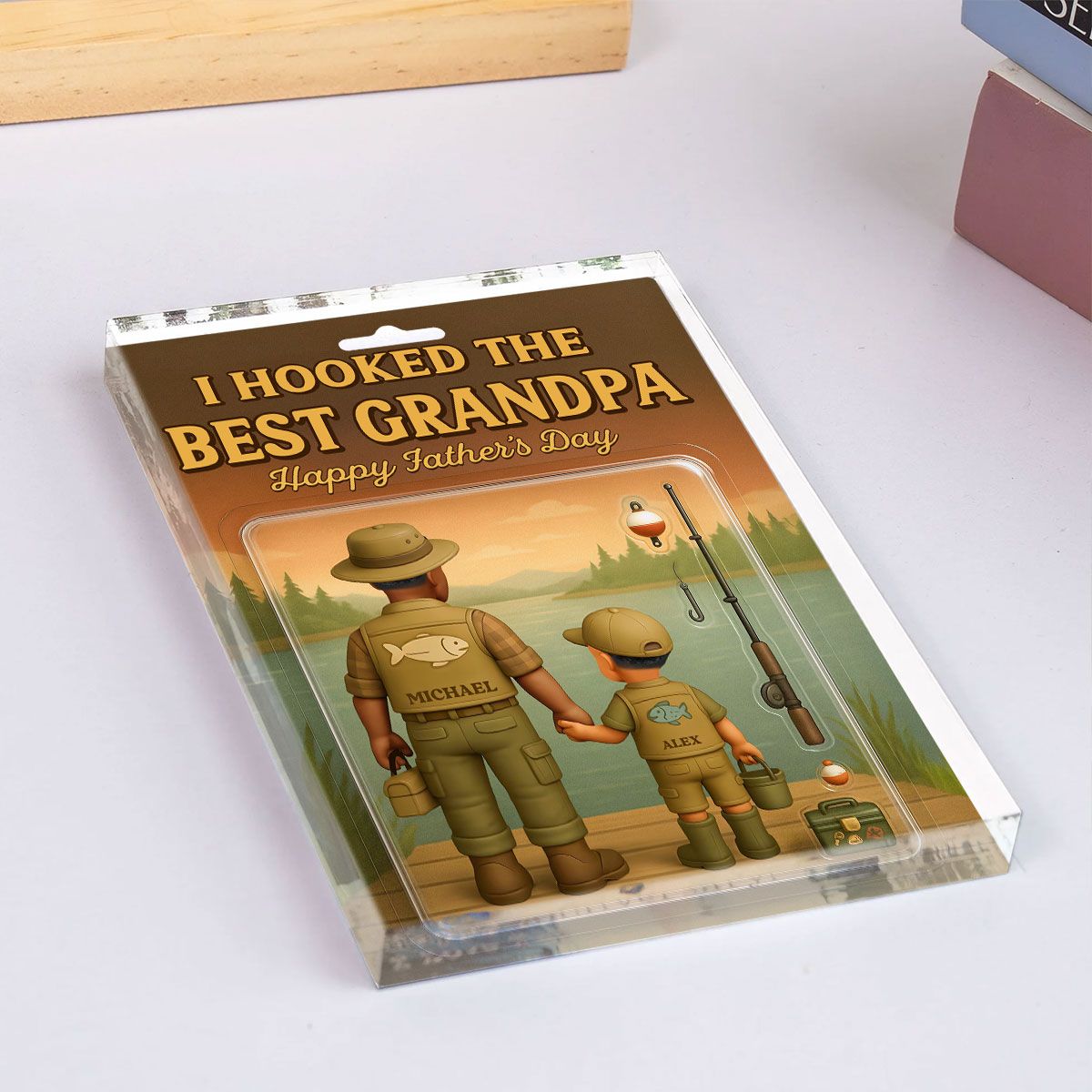 I Hooked the Best Dad Fishing Custom Figure Personalized Acrylic Block Plaque, Father's Day Gift for Dad, Gift for Husband