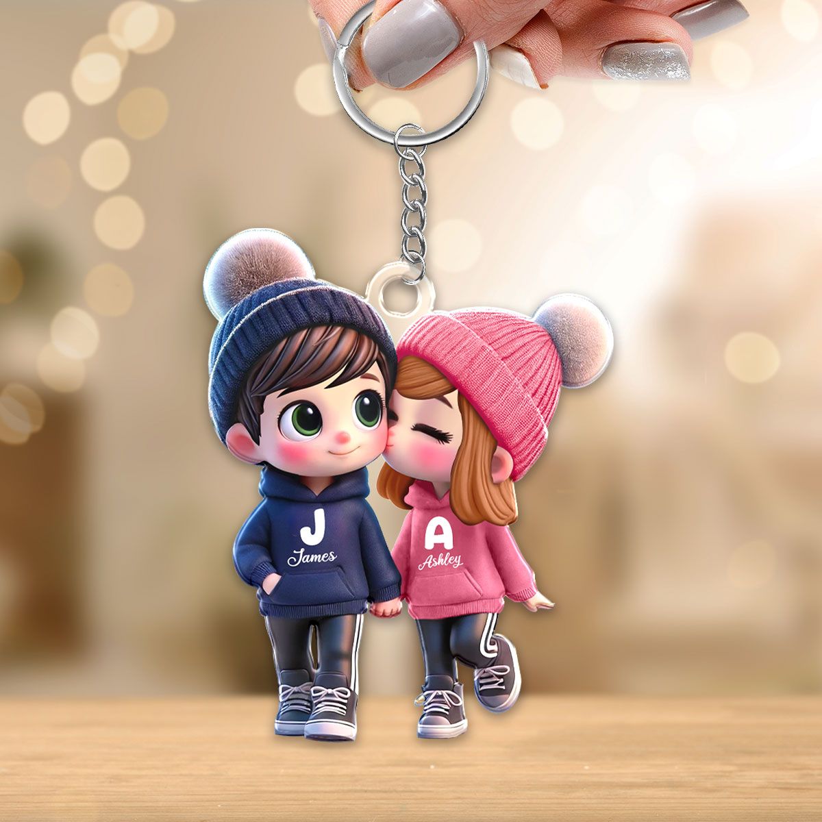 Cute Cartoon Couple Walking Personalized Acrylic Keychain, Gift for him, Gift for her