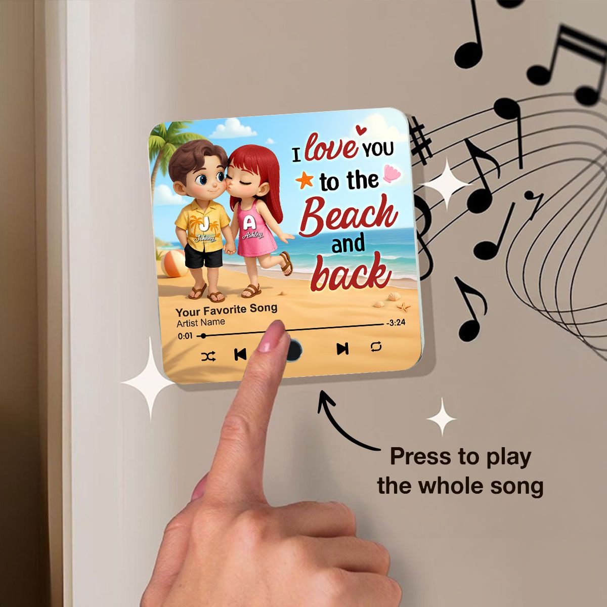 My Favorite Place in All the World is Next to You, Summer Cartoon Couple Personalized Music Fridge Magnet