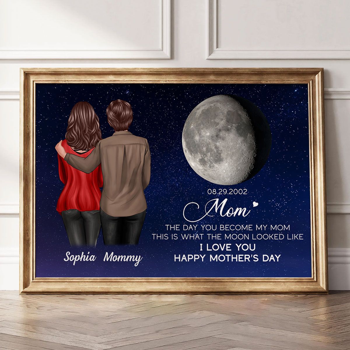 Custom Birthday Moon Phase The Day You Became My Mom Personalized Canvas, Mother's Day Gift For Mom