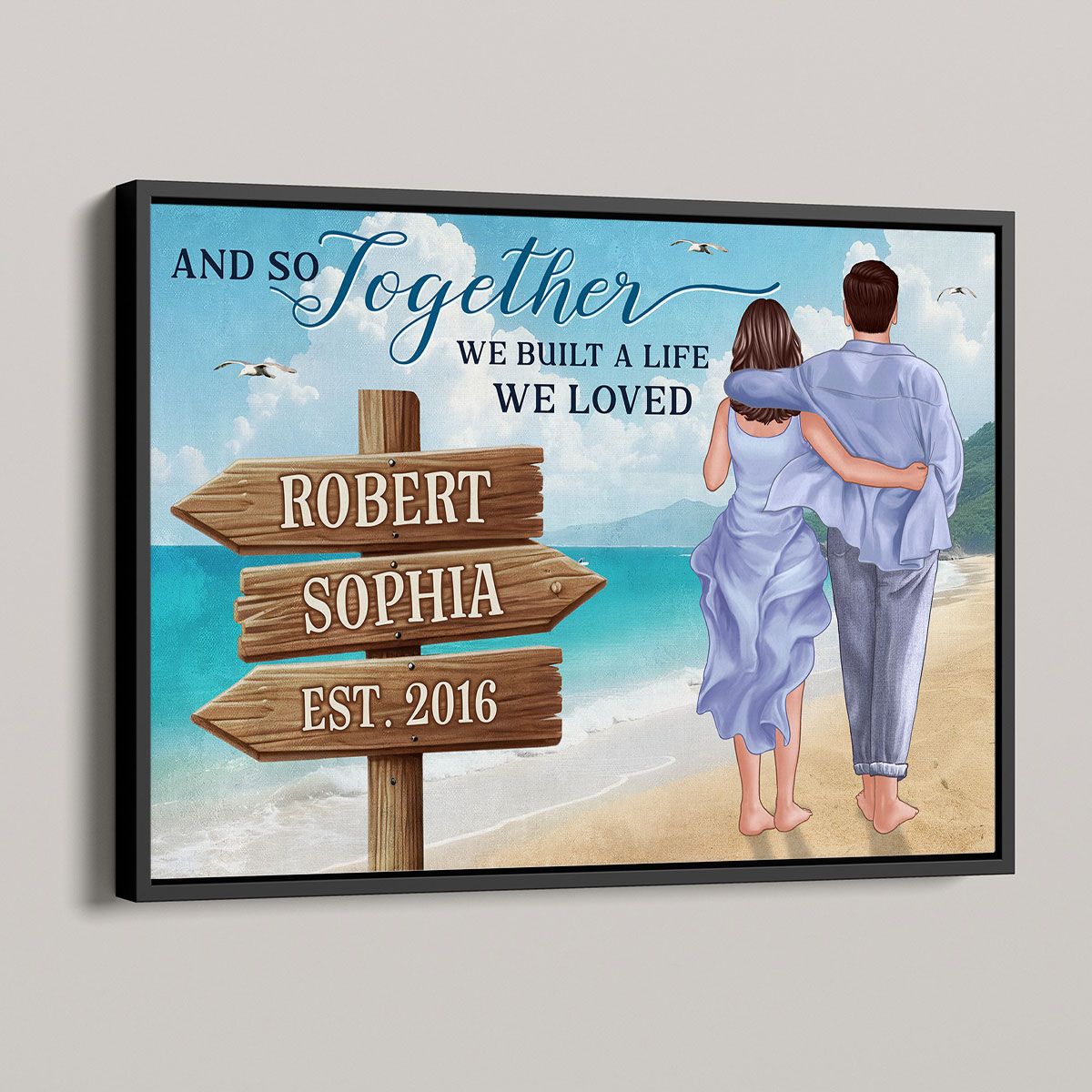 Couple Embracing & Walking On The Beach Personalized Canvas, Heartfelt Gift For Couple, For Him, For Her, Boyfriend, Girlfriend, Husband, Wife