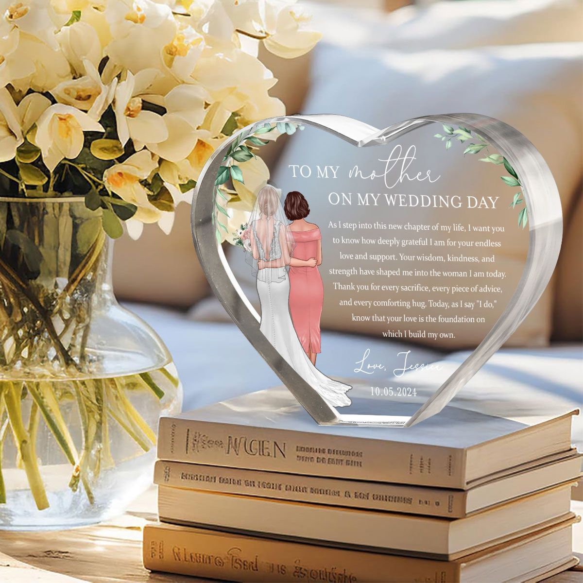 Personalized Wedding Mother of the Bride Gift from Daughter, a Treasure Forever Custom Premium Crystal Heart LED