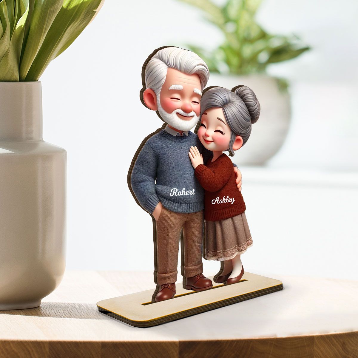 Old Couple Embracing Personalized Standing Wooden Plaque, Gift for him, Gift for her