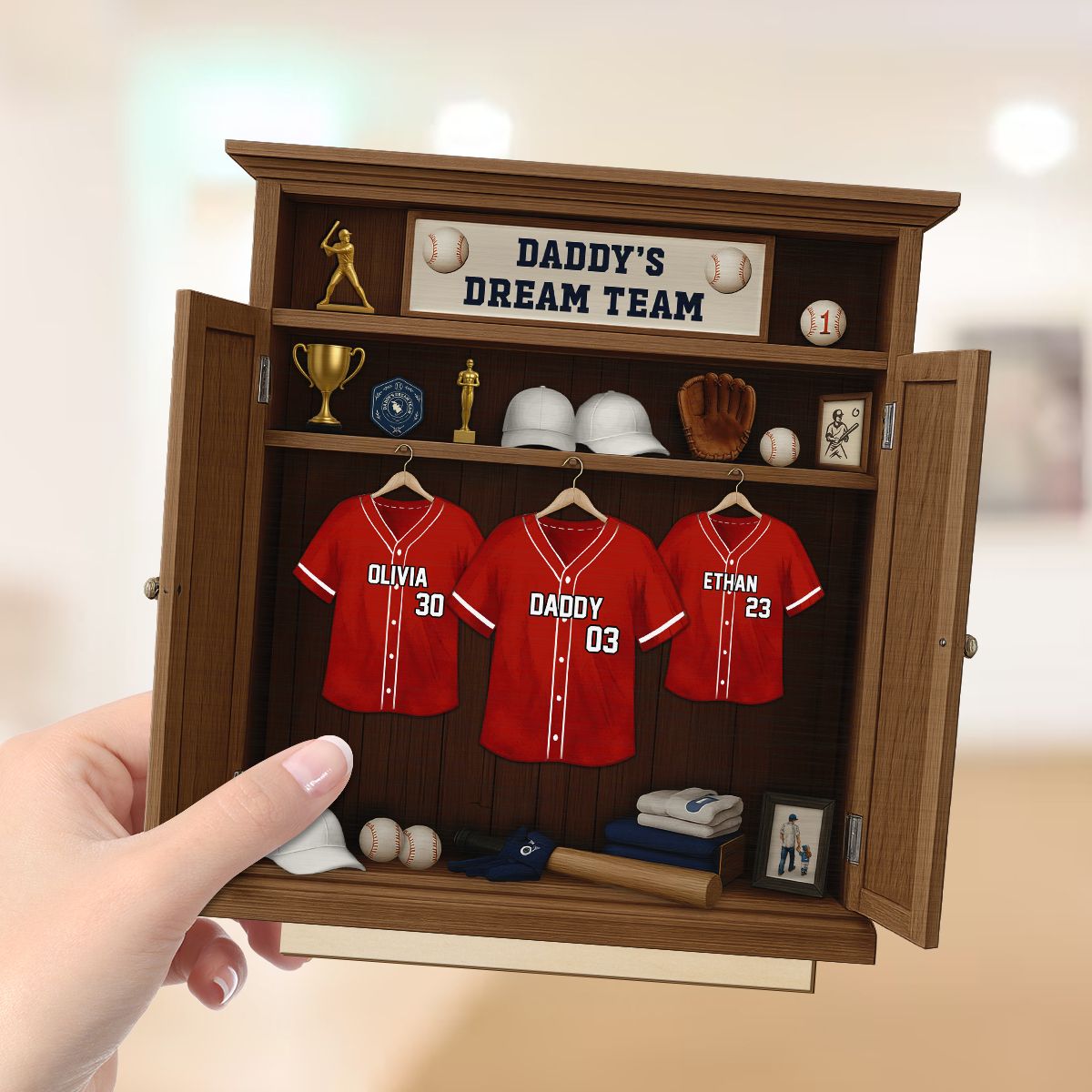 Daddy Dream Team Baseball, Father's Day Gift For Dad, Grandpa Personalized Standing Wooden Plaque