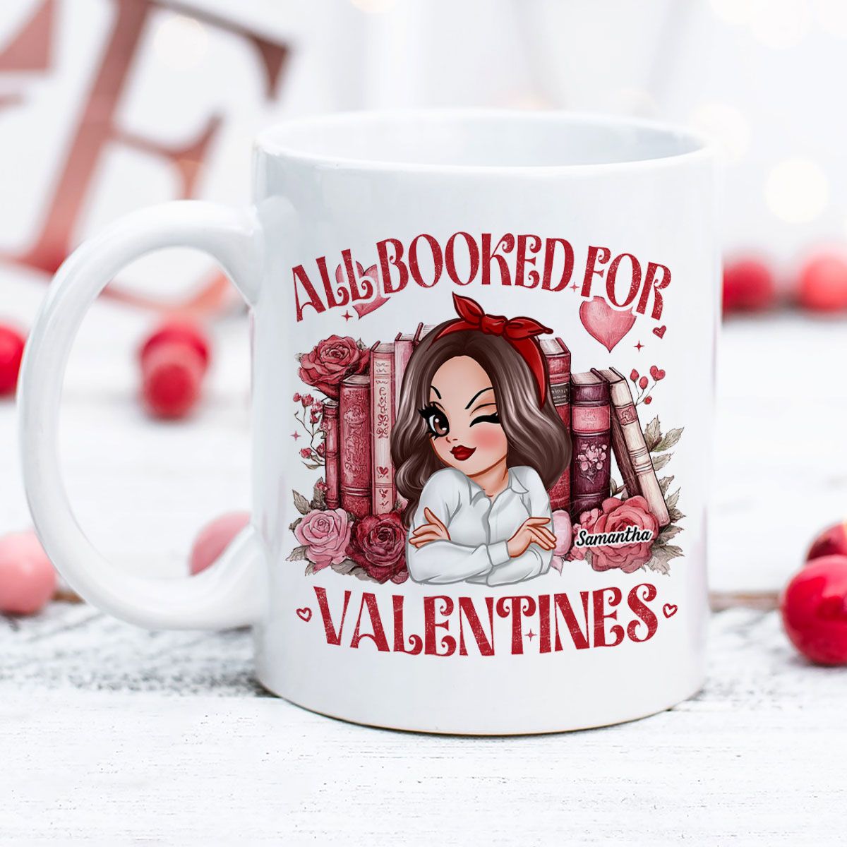 All Booked For Valentines Personalized Mug, Personalized Valentine's Gift For Book Lover