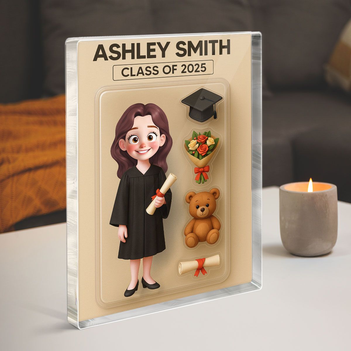 3D Effect Cartoon Funny Style Graduate Action Figure Pack Packaging Personalized Rectangle Acrylic Block Plaque