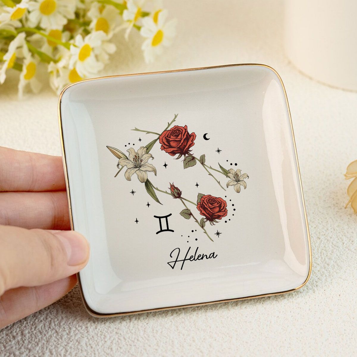 Zodiac Sign Birth Month Flower Personalized Jewelry Dish, Gifts For Friends, Daughter, Birthday Gifts
