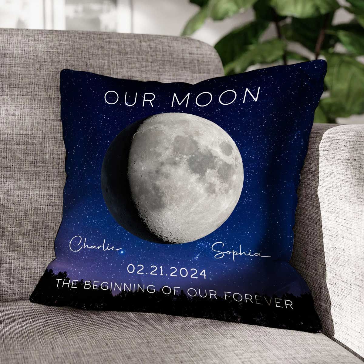 Our Moon Couple Gift Moon Phase Art Anniversary Gift For Him Gift For Her Personalized Pillow