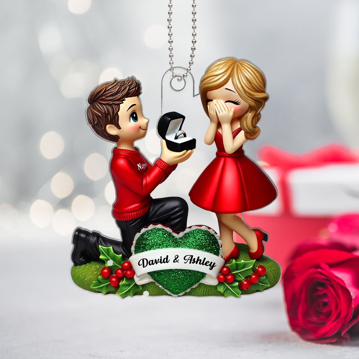 Marriage Proposal 3D Effect Ornament, Personalized Newly Engaged Gift, "She Said Yes!" Ornament, Custom Just Engaged Gifts for Couples