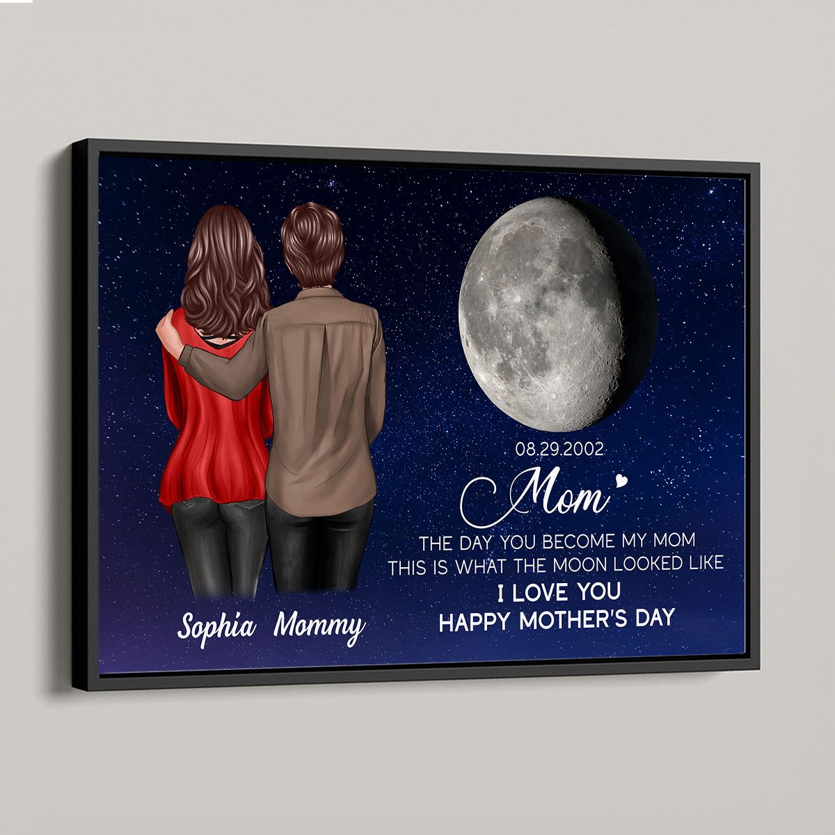 Custom Birthday Moon Phase The Day You Became My Mom Personalized Canvas, Mother's Day Gift For Mom