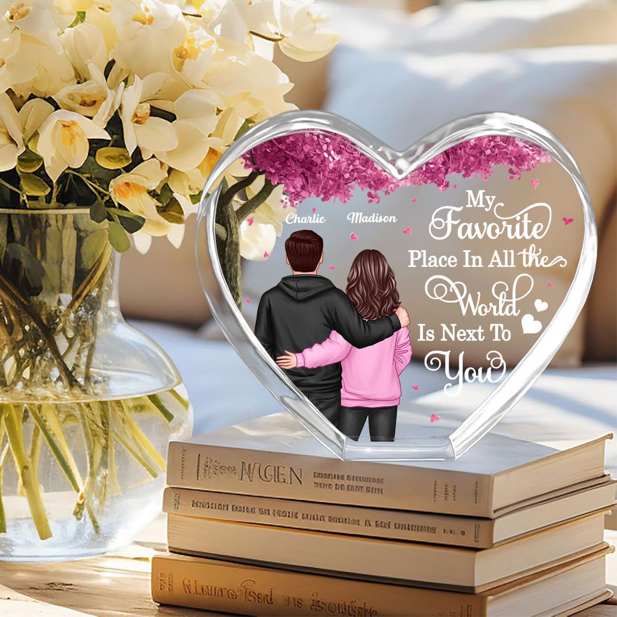 Couple Favorite Place in All the World Premium Crystal Heart LED, Treasured Forever Keepsake, Valentine's Day Gift For Him, Gift For Her
