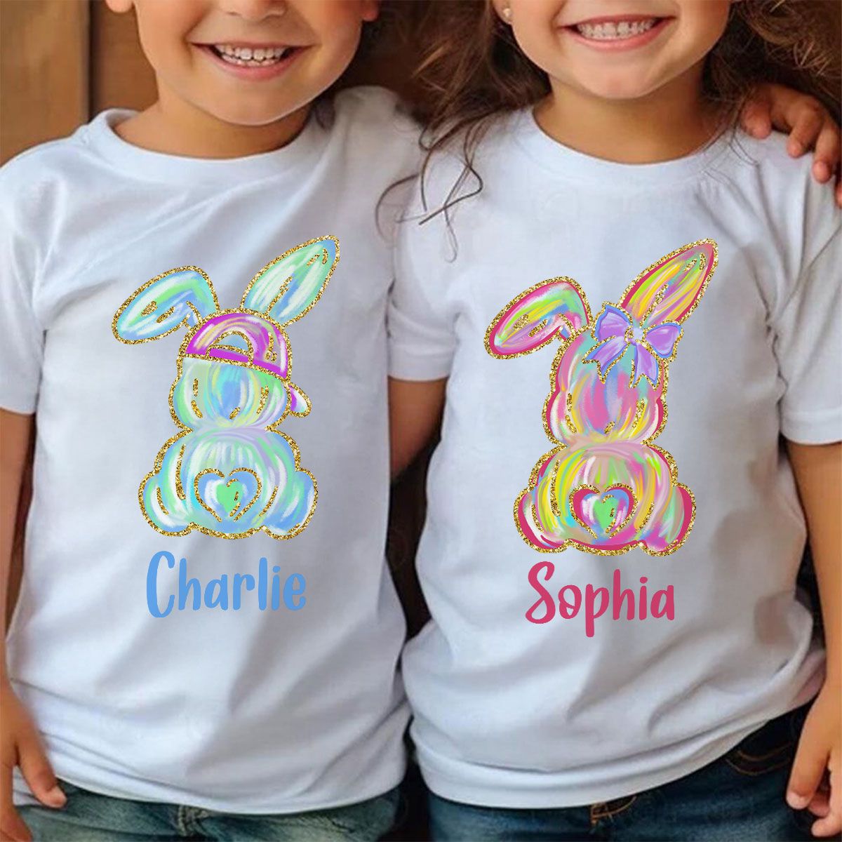 Brushstroke Bunny Easter Personalized Baby Onesie Baby Shirt - Custom Baby Name