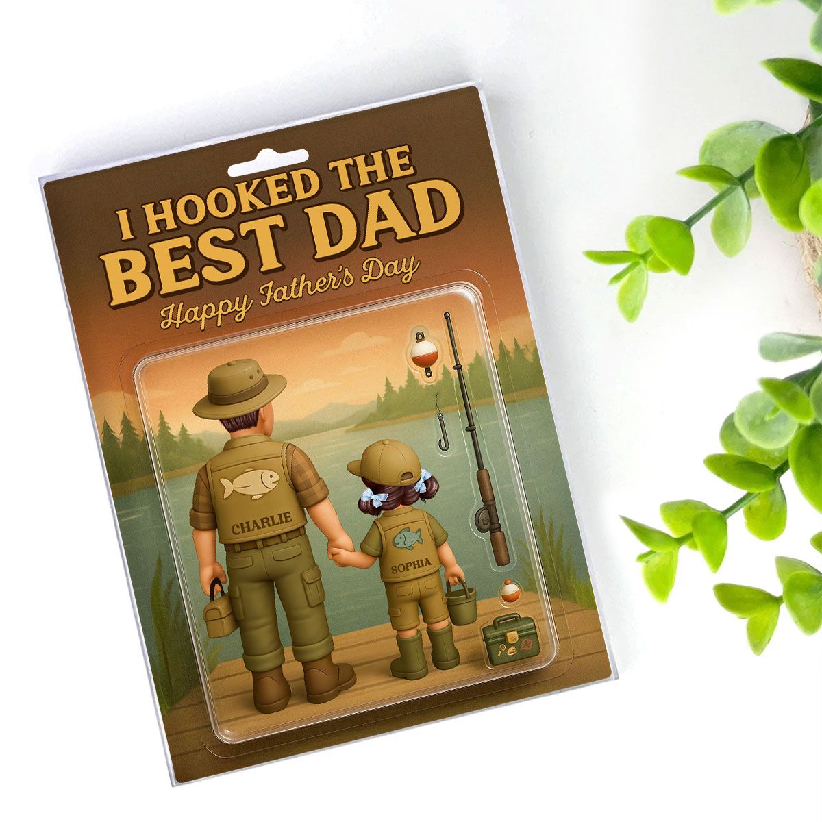 I Hooked the Best Dad Fishing Custom Figure Personalized Acrylic Block Plaque, Father's Day Gift for Dad, Gift for Husband