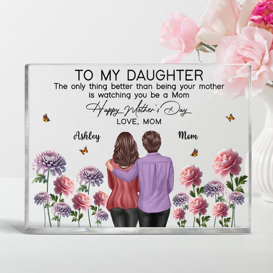 To My Daughter From Mom Happy Mother's Day Birth Flower Personalized Acrylic Block Plaque, Mother's Day Gift For Daughter
