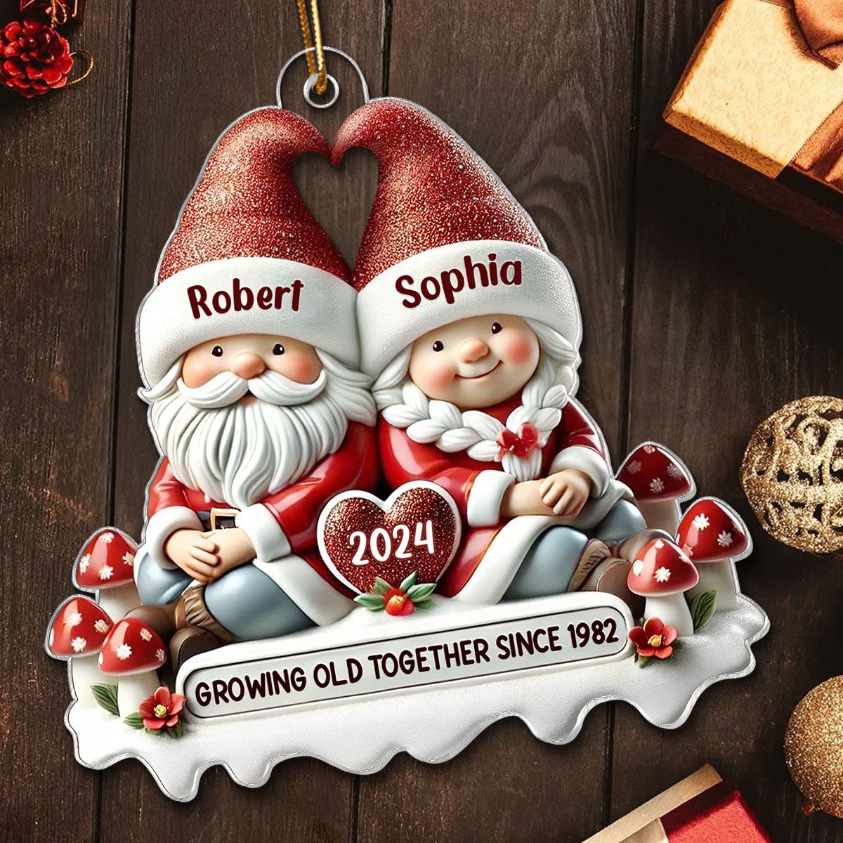 Gnome Couple Personalized Flat Acrylic Ornament, Christmas Gift For Him, For Her, Husband, Wife