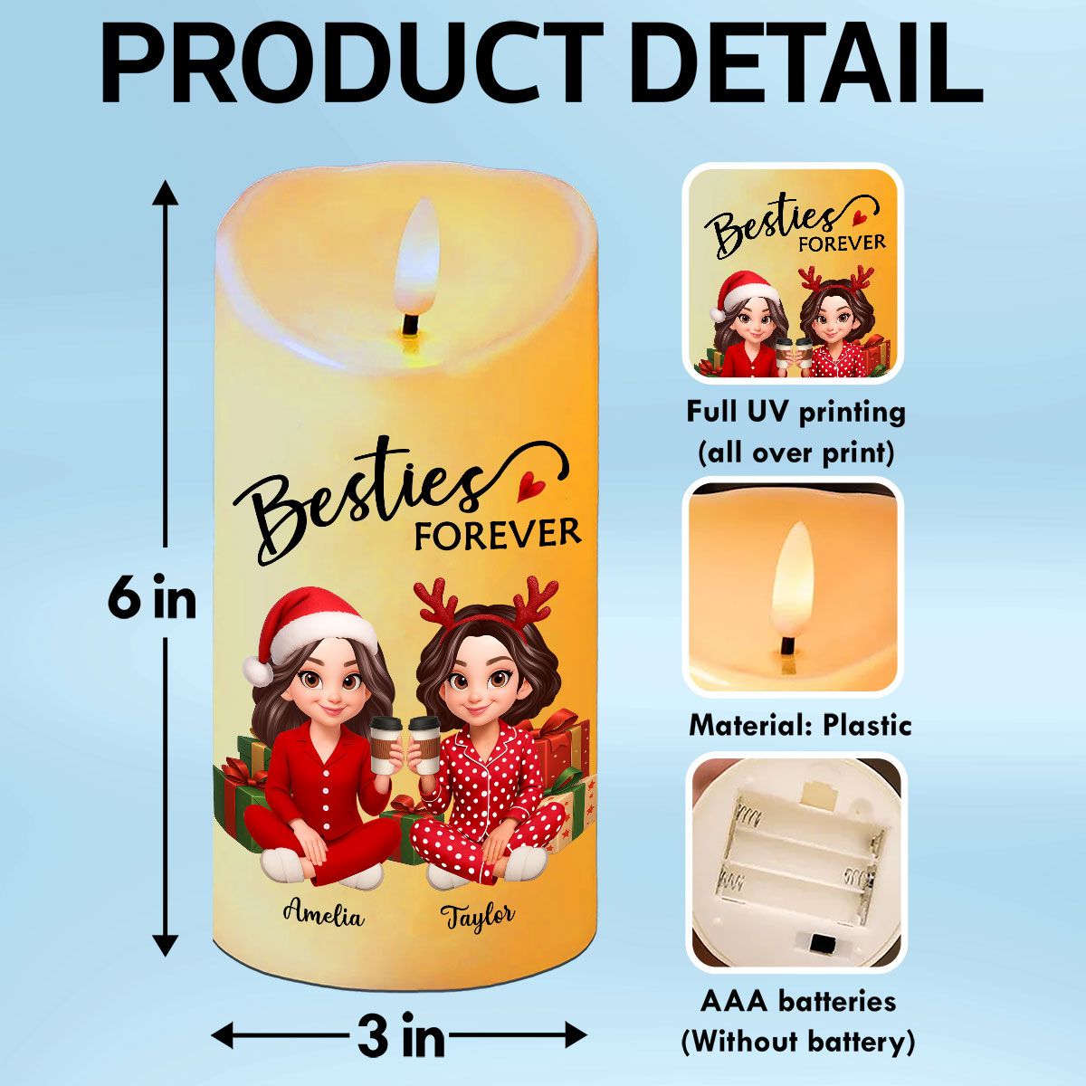 Christmas Besties Our Friendship Is Endless Personalized LED Candle
