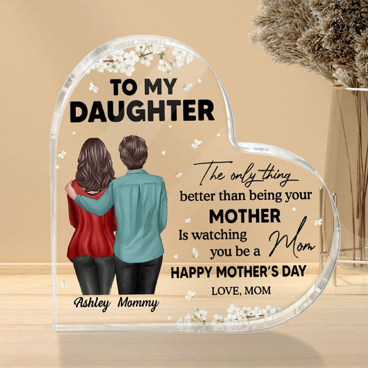 To My Daughter From Mom Happy Mother's Day Floral Personalized Heart Acrylic Block Plaque, Mother's Day Gift For Daughter