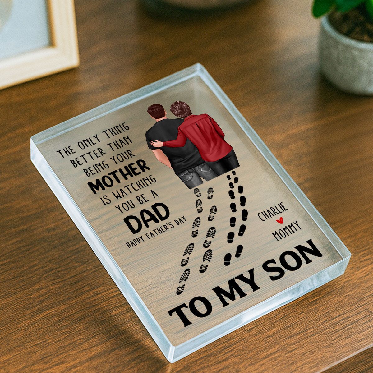 To My Son From Mom Dad Footprints Personalized Acrylic Block, Father's Day gift