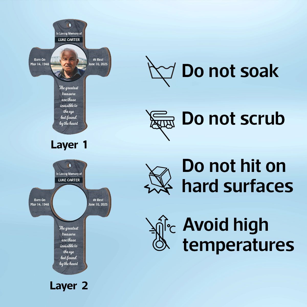 Forever in Our Hearts Memorial Keepsake, Sympathy Gift Photo Cross Christmas Personalized 2-Layer Wooden Ornament