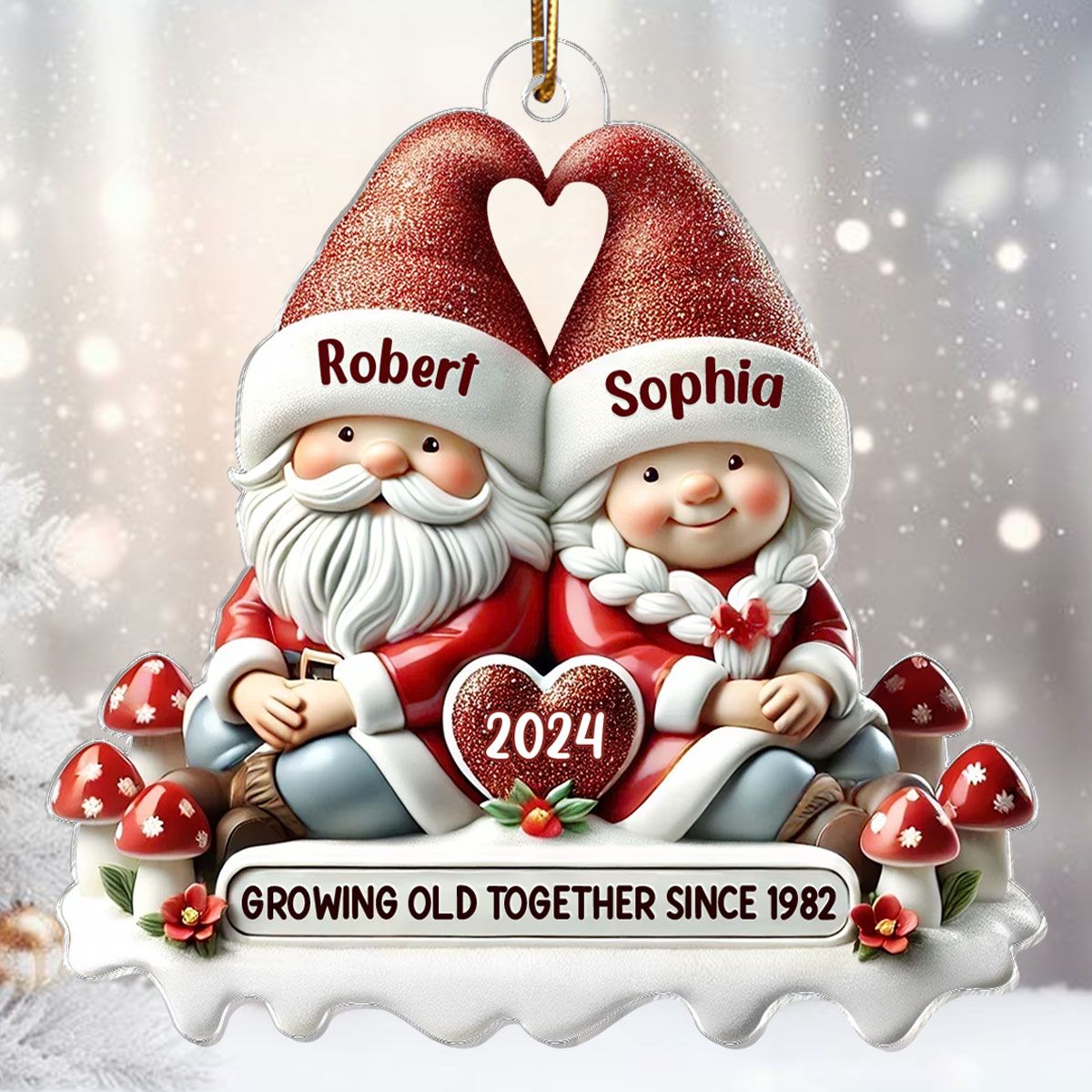 Gnome Couple Personalized Flat Acrylic Ornament, Christmas Gift For Him, For Her, Husband, Wife