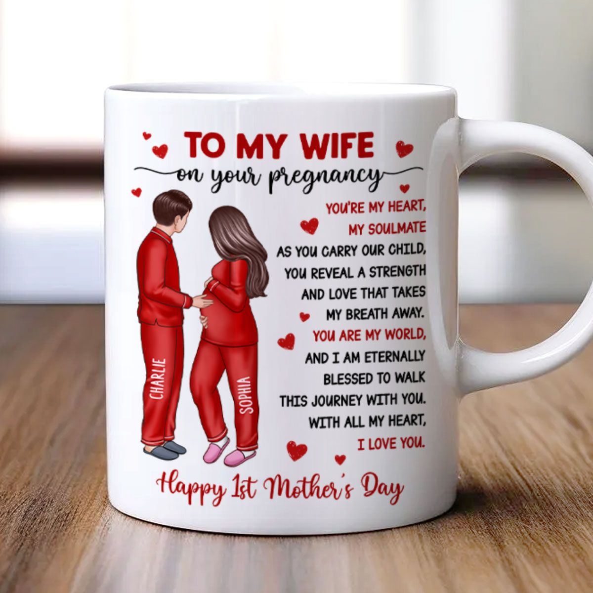 To My Pregnancy Wife Happy First Mother's Day From Husband Personalized Mug, Mother's Day Gift For Pregnant Mom, Expecting Mom