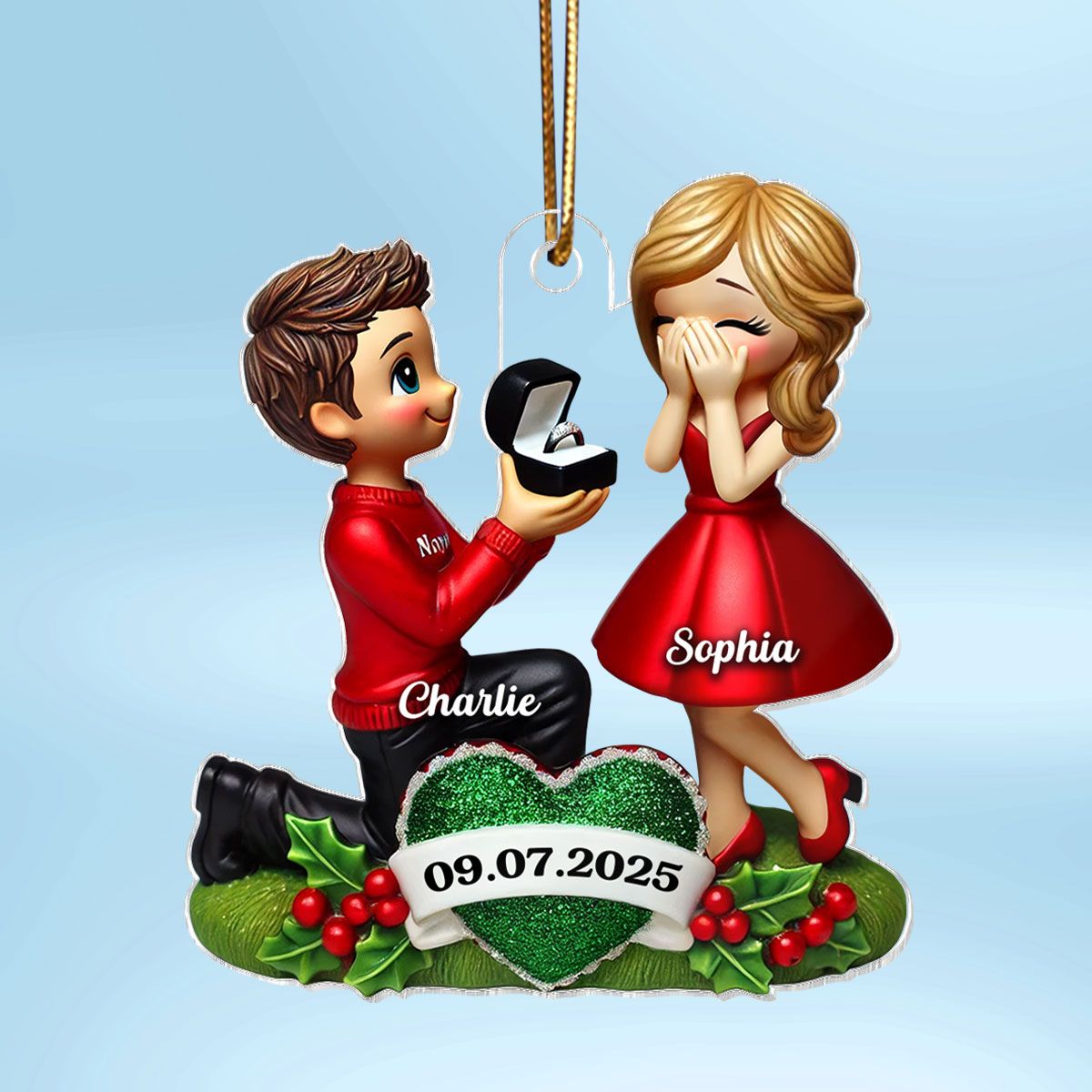 Marriage Proposal 3D Effect Ornament for Couples, Personalized Newly Engaged Gift, "She Said Yes!" Ornament