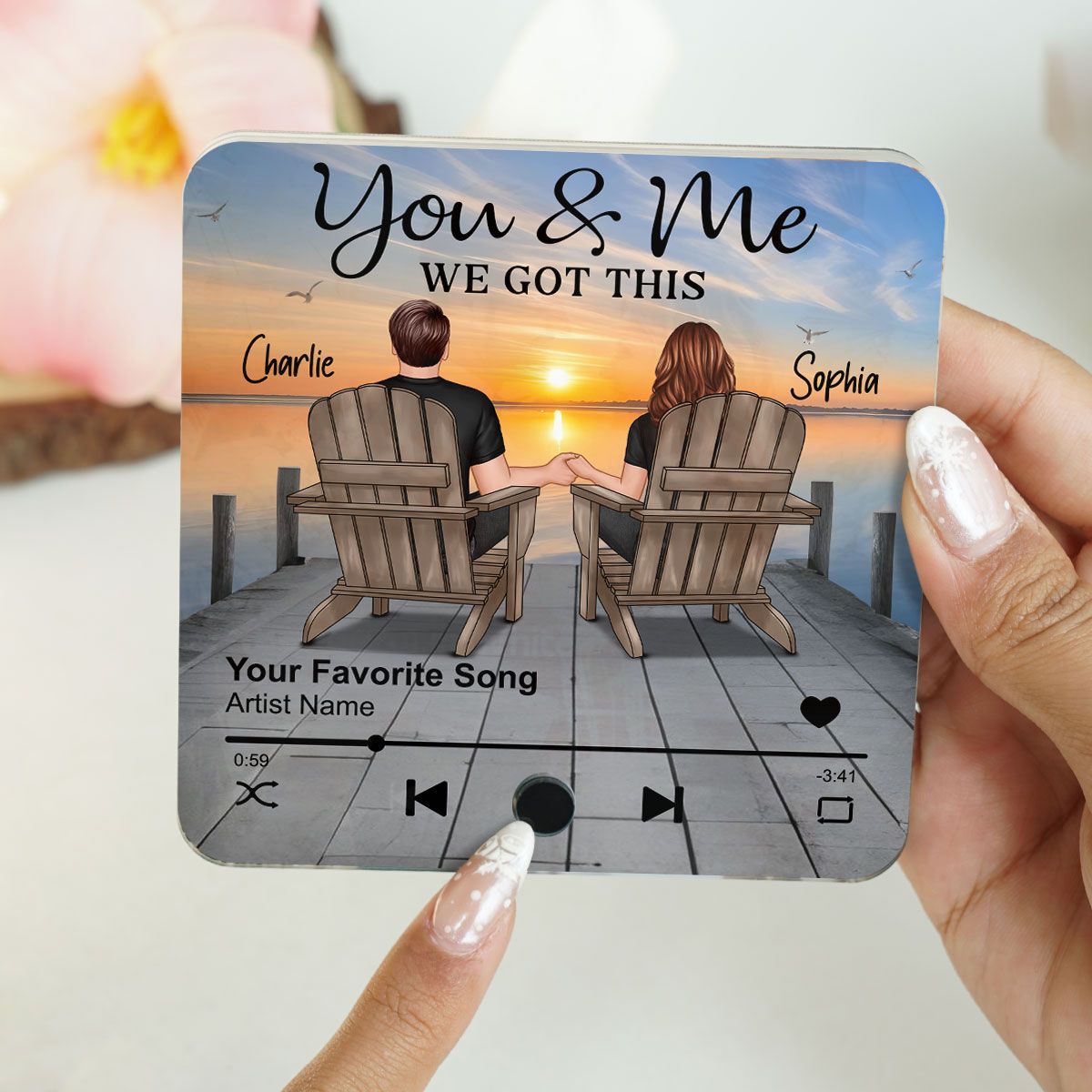 Eternal Love Couple Sitting On The Lake Dock Personalized Music Fridge Magnet, Heartfelt 2025 Gift For Couple, For Him, For Her, Boyfriend, Girlfriend, Husband, Wife