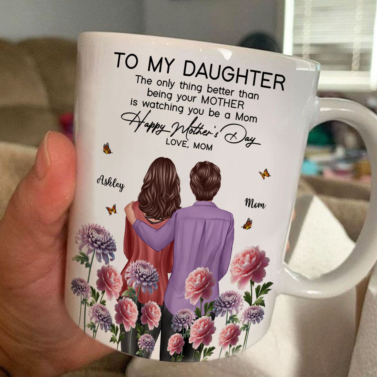 To My Daughter From Mom Happy Mother's Day Birth Flower Personalized Mug, Mother's Day Gift For Daughter