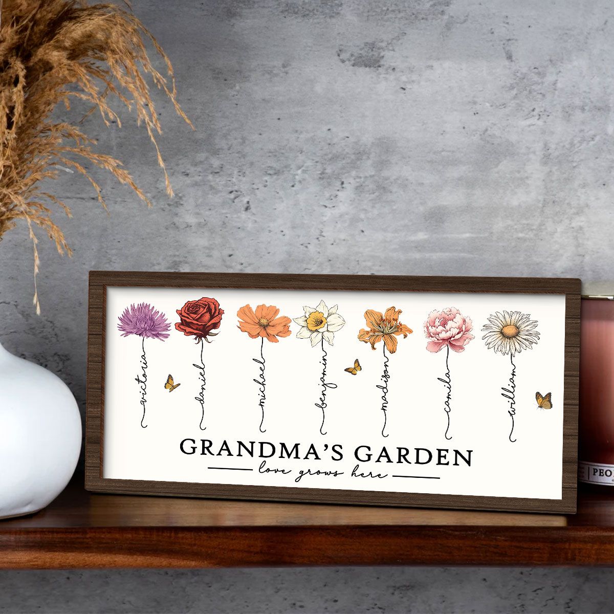 Love Grows Here Grandma' Garden Birth Month Flowers Gift For Grandma, Mom, Auntie, Sister