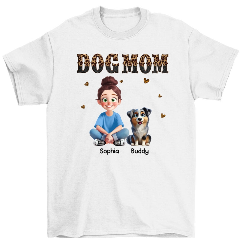 Leopard Dog Mom Animation Cartoon Personalized Shirt, Gift For Dog Lovers