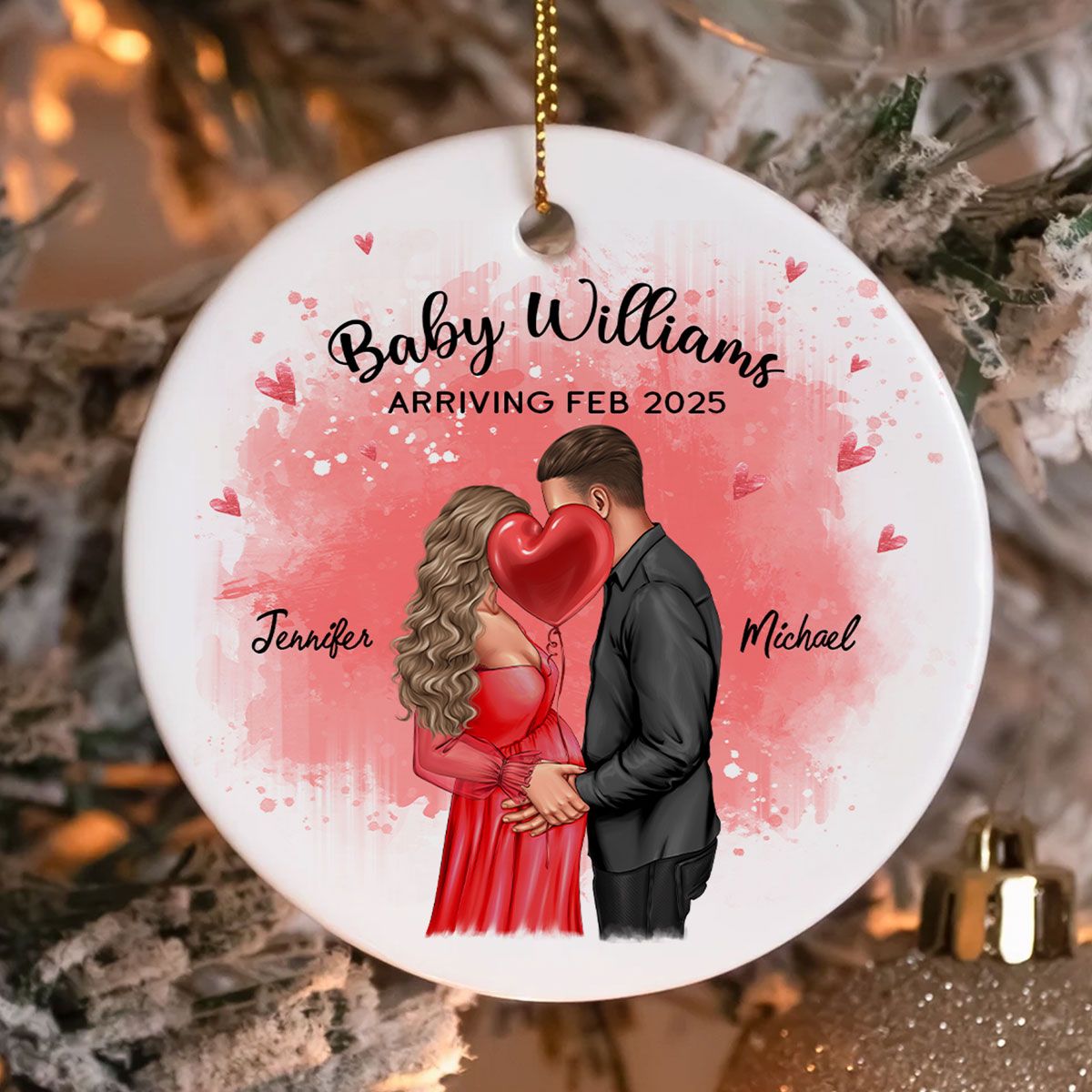 Personalized Kissing Pregnant Couple Ornament, Expecting Family, Baby Coming Soon, Pregnancy Announcement Personalized Ornament