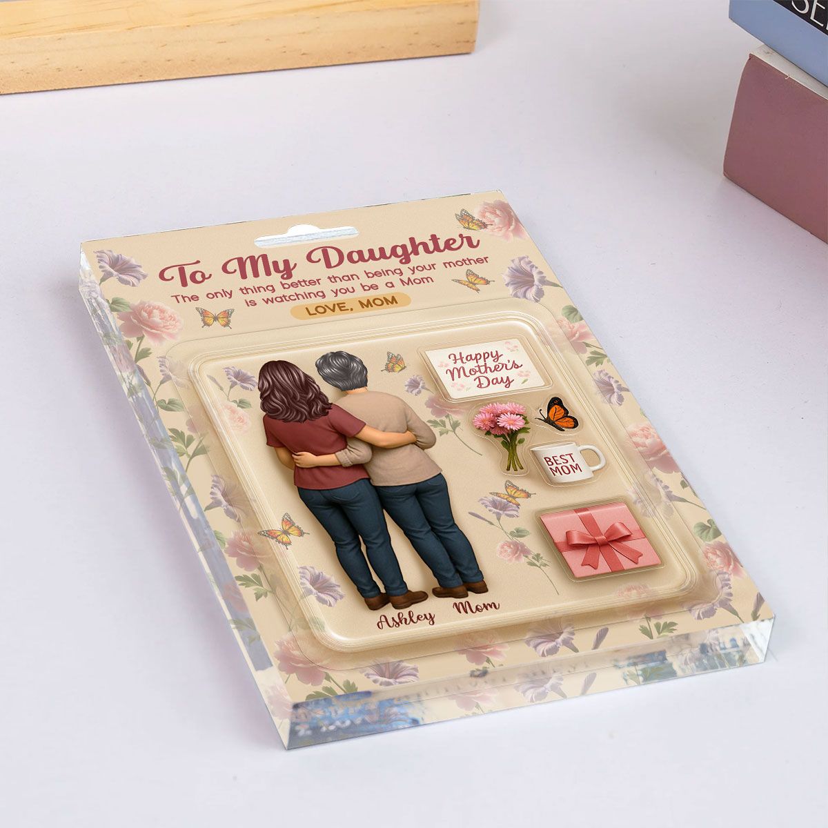 To My Daughter From Mom Birth Flowers Custom Figure Personalized Acrylic Block Plaque