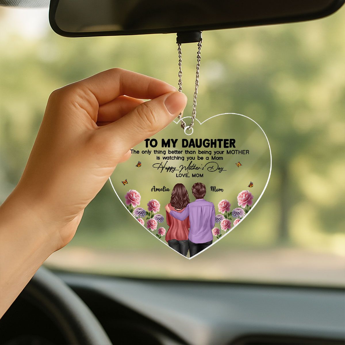 To My Daughter From Mom Happy Mother's Day Birth Flower Personalized Car Ornament, Mother's Day Gift For Daughter