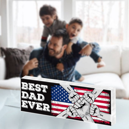Best Dad Grandpa Ever Nation Flag Fist Bump Personalized Acrylic Block Plaque