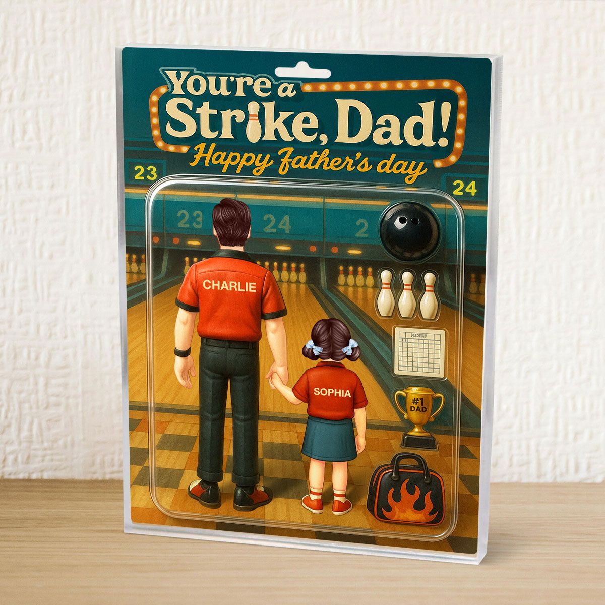 You're a Strike Dad Bowling Custom Figure Personalized Acrylic Block Plaque, Father's Day Gift for Dad, Gift for Husband