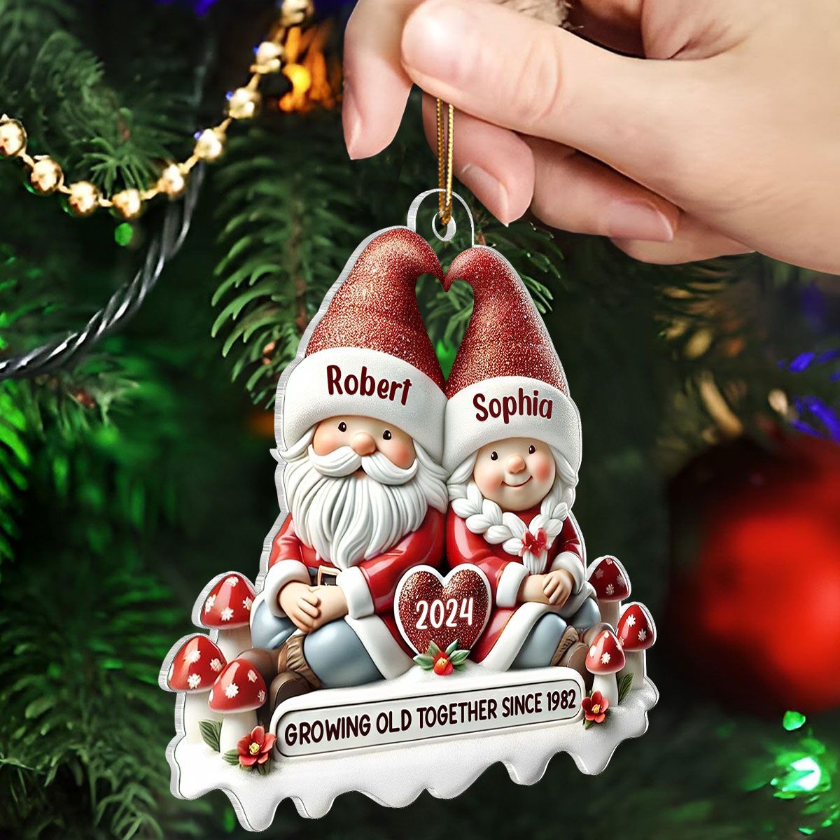 Gnome Couple Personalized Flat Acrylic Ornament, Christmas Gift For Him, For Her, Husband, Wife