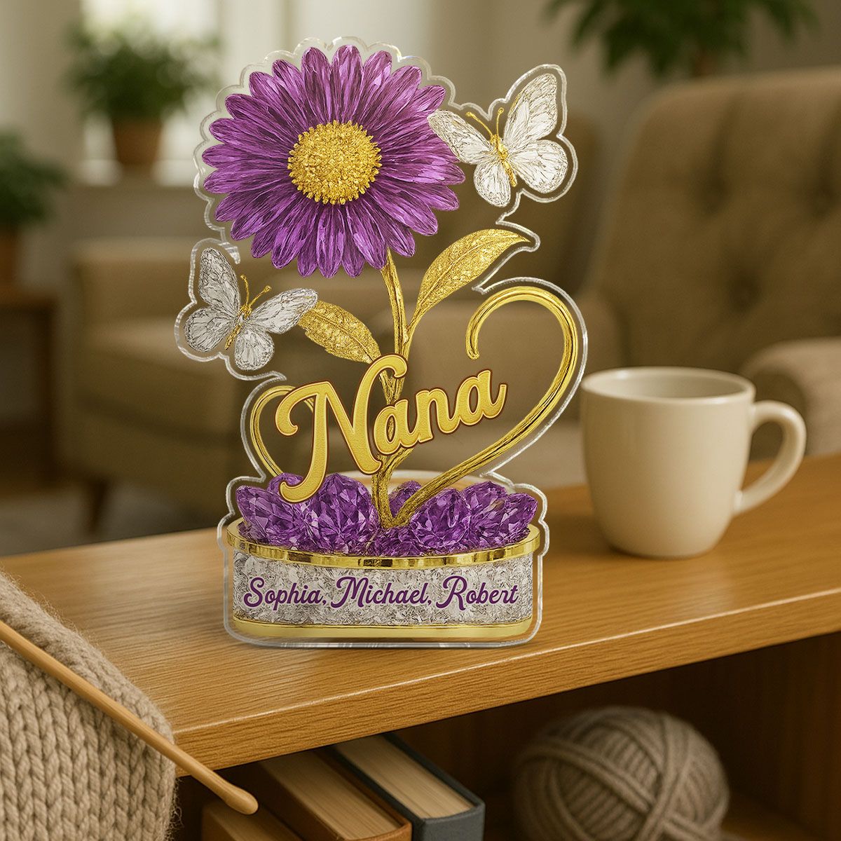 Grandma We Love You Birth Month Flower Personalized Custom Shape Acrylic Block Plaque