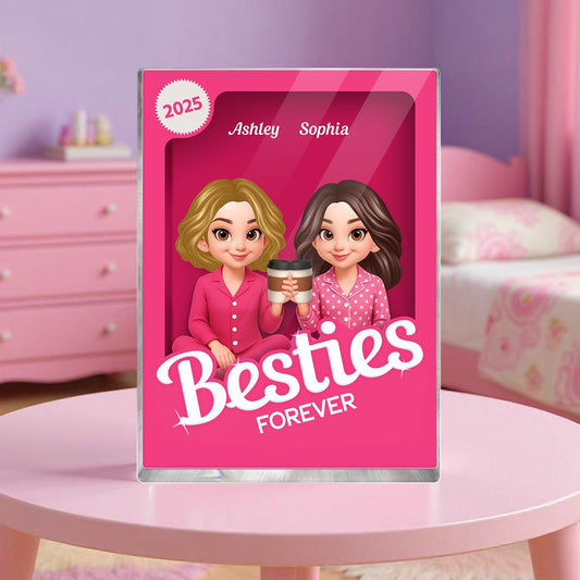 Pink Pajamas Besties 3D Effect Action Figure Personalized Acrylic Block