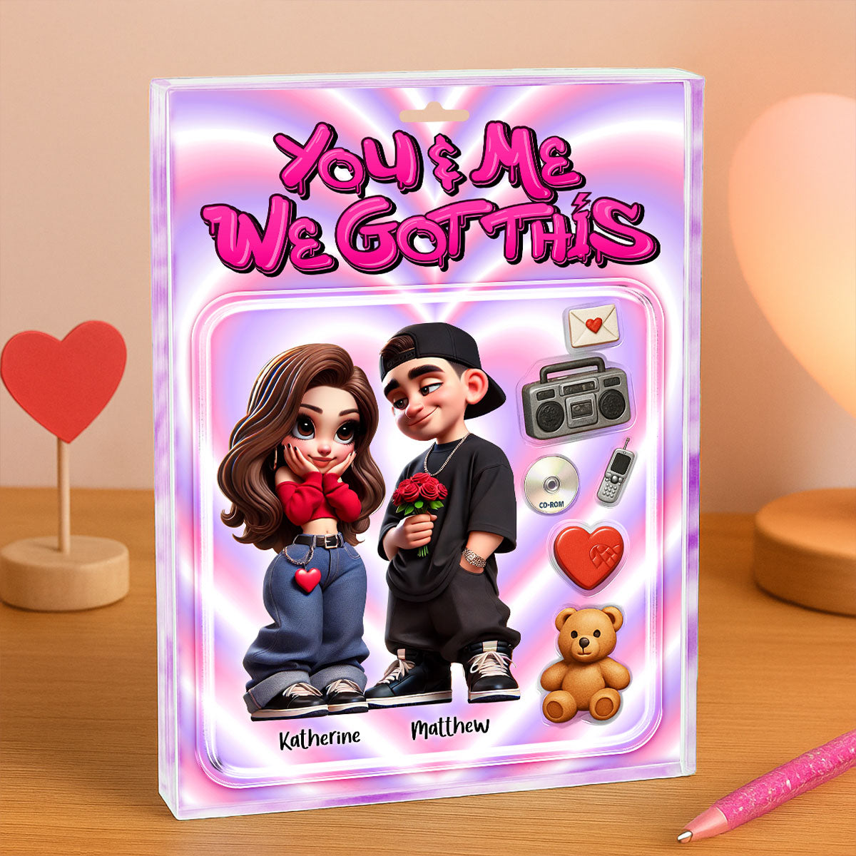 Y2K Couple Toy Box Figures Style Personalized Acrylic Block Plaque