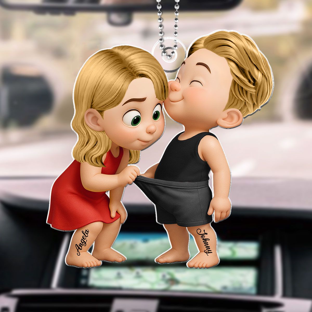 Funny Cartoon Couple Personalized Acrylic Car Hanger, Car Ornament, Anniversary Gift for him, Gift for her