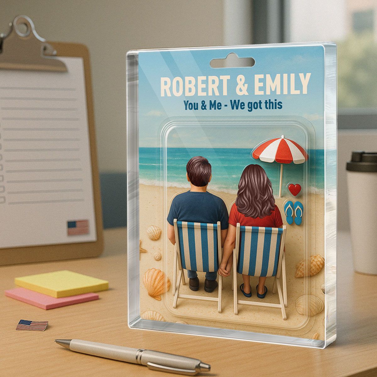 You & Me We Got This Couple At Beach Realistic Figures Style Personalized Acrylic Block Plaque