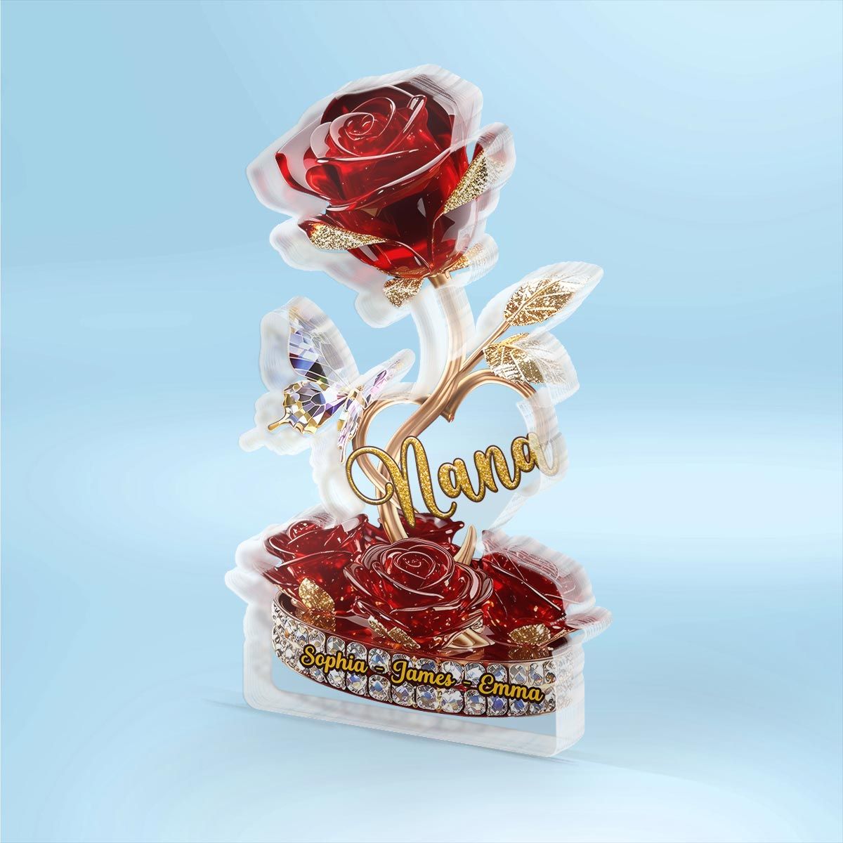 Beautiful Rose For Grandma Mom Realistic 3D Effect Personalized Flat Acrylic Block Plaque