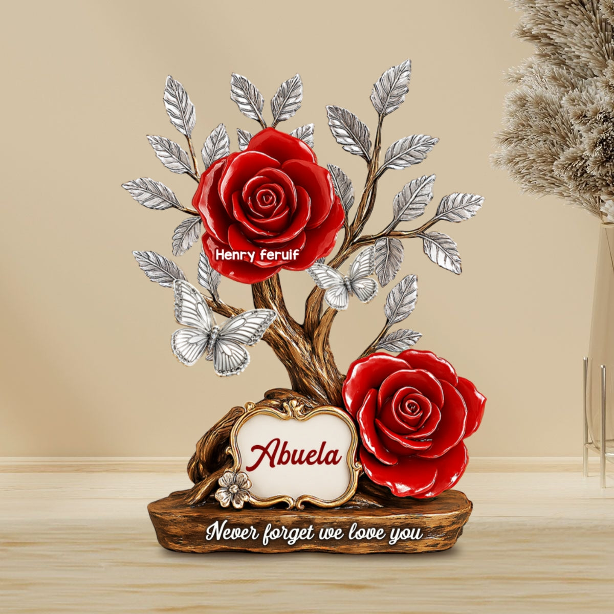 Mom Grandma & Kids Names On Roses Personalized Acrylic Block Plaque