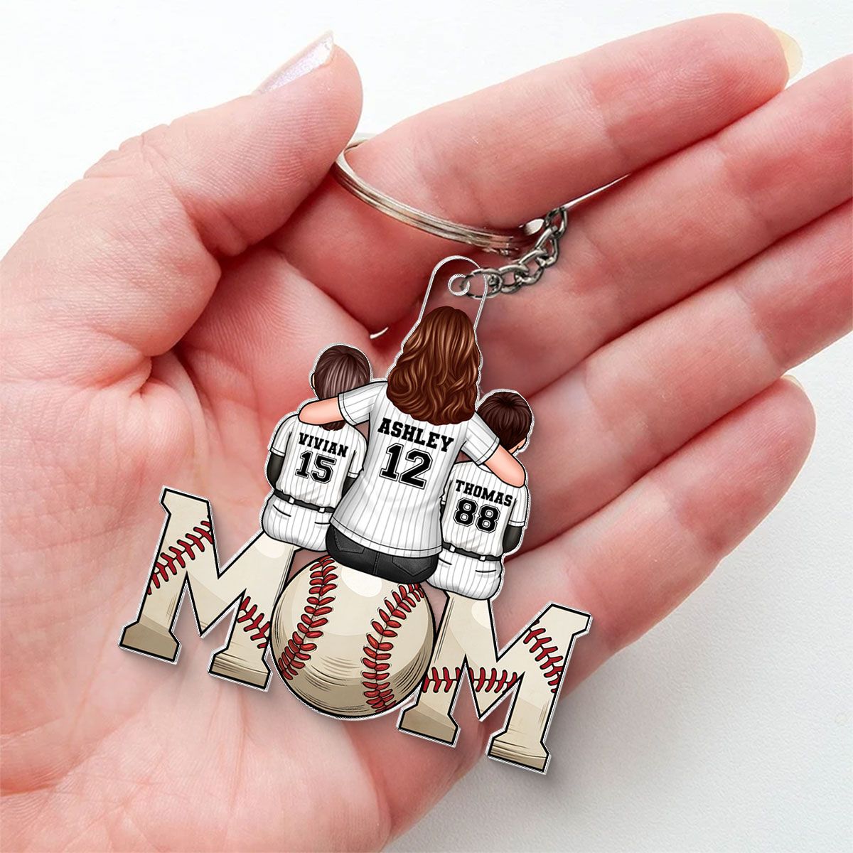 Baseball, Softball Mom And Kids Personalized Acrylic Keychain, Mother's Day Gift